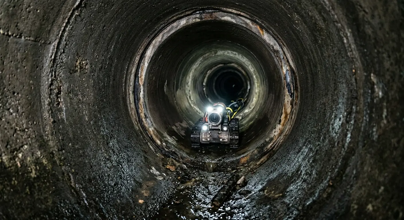 Robotic sewer camera inspecting pipe interior for Drain Snake Service in Ranson corporation