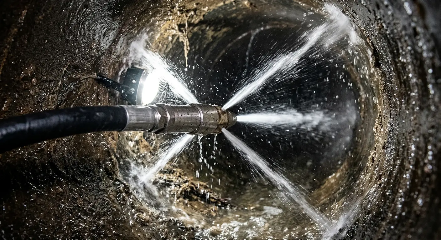 High-pressure hydro jetting nozzle cleaning sewer pipe for Emergency Drain Service in Ranson corporation